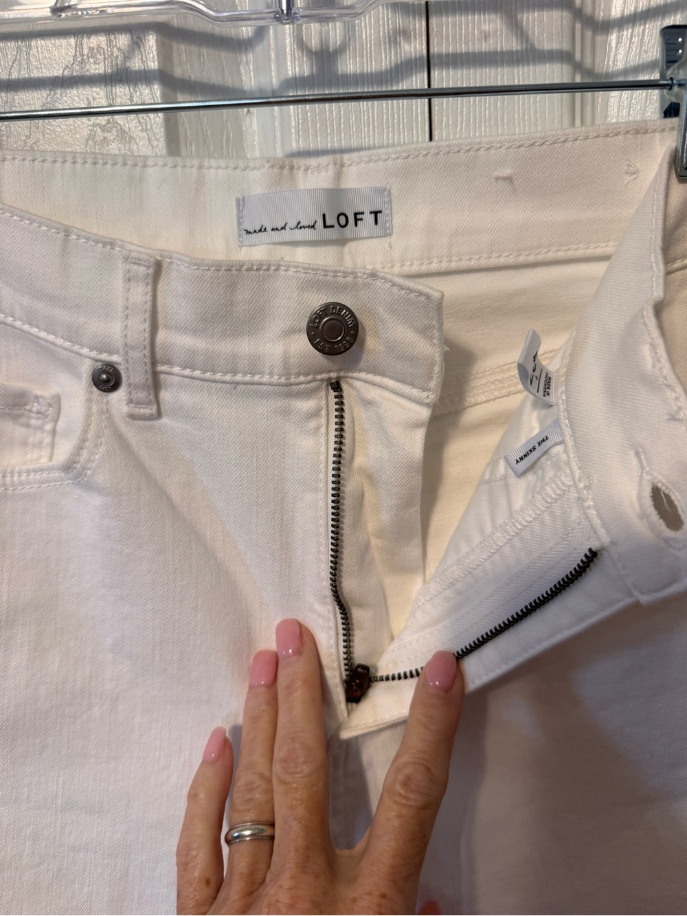 Loft White Denim High-Rise Skinny Jeans Zipper Frayed Hem Size 27 - Picture 5 of 11